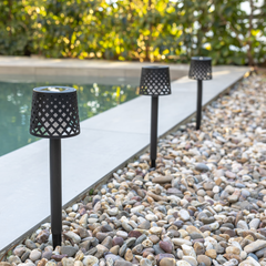 Depokita 4-Pack Black Low Voltage Solar Powered Integrated LED 14" Pathway Light Pack