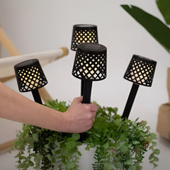 Depokita 4-Pack Black Low Voltage Solar Powered Integrated LED 14" Pathway Light Pack