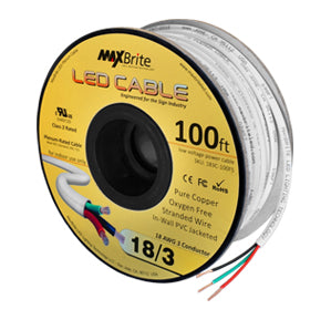 18AWG Low Voltage 3 Conductor LED Cable - Jacketed In-Wall UL Class 2