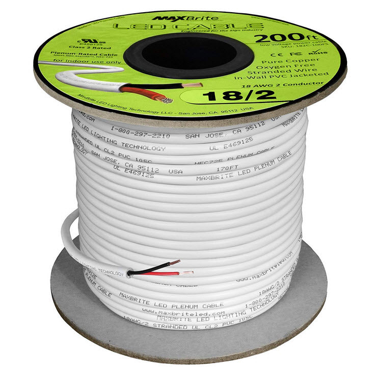 18AWG Low Voltage 2 Conductor LED Cable - Jacketed In-Wall UL Class 2