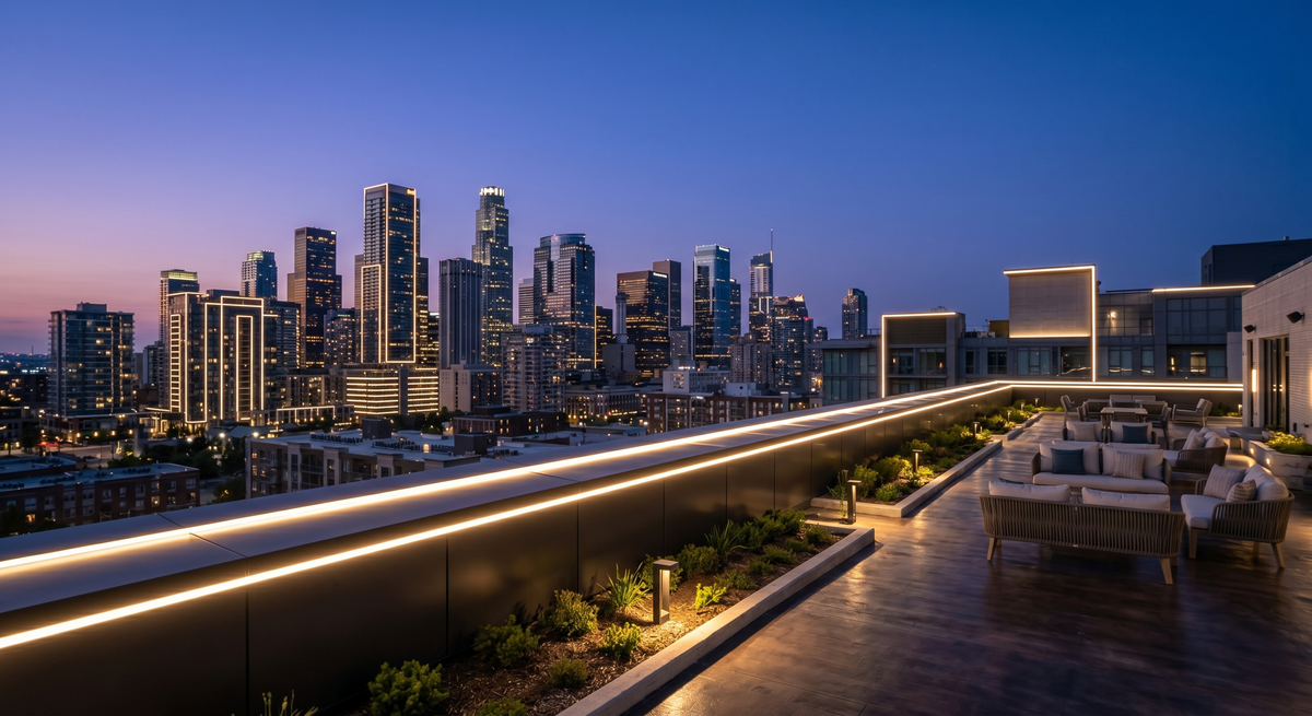 Pixel-Free LED XW on Rooftop Perimeter