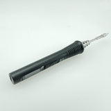 A black portable USB soldering iron with a cylindrical body and a metallic tip.